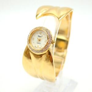 Vivani Gold Tone Womens Watch 23mm MOP Dial Cuff Jewel Bezel with New Battery